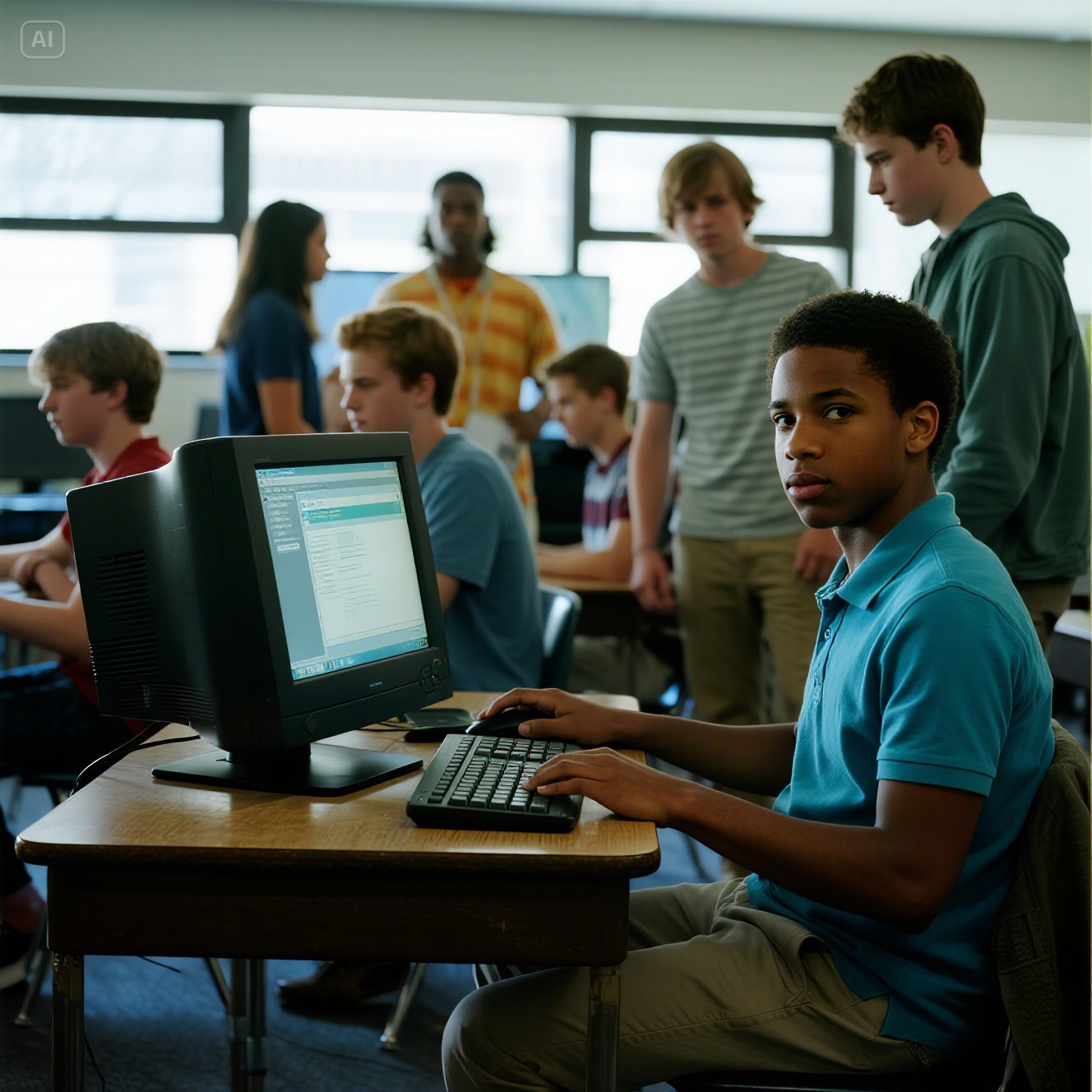 dreamina-2025-07-06-4298-black school students typing in a comput…